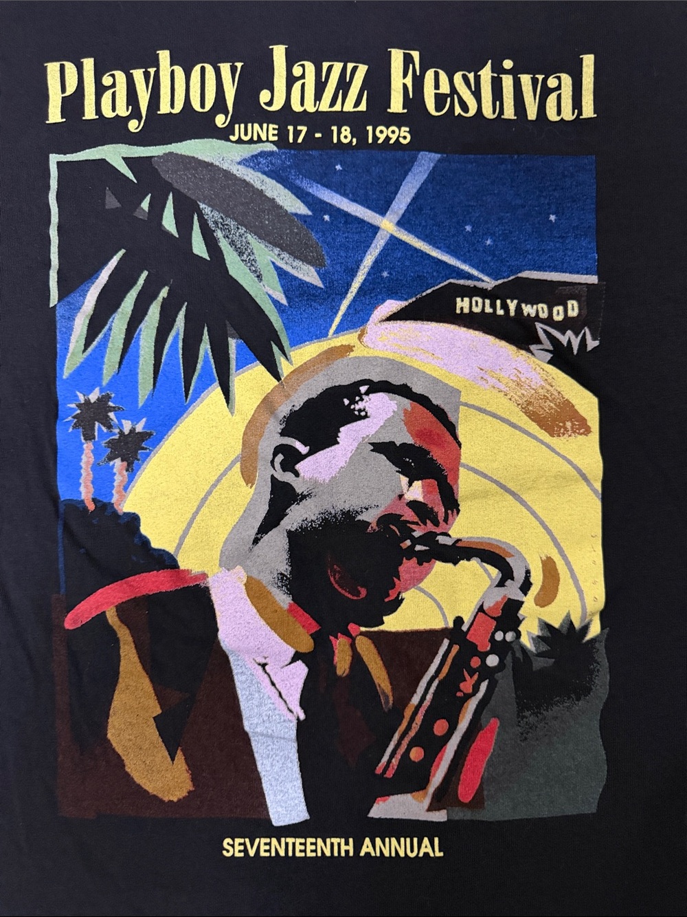 VTG Playboy Jazz Festival 1995 Graphic Tee - Black with Yellow/Blue Artwork - L